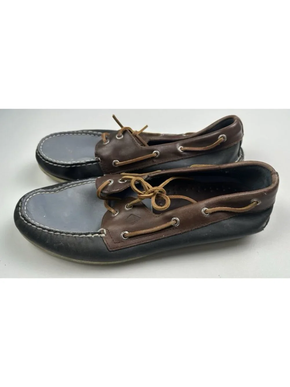 Sperry Top-Sider 2-Eye Leather Boat Shoes Men's 11.5 M Brown Blue Moccasin